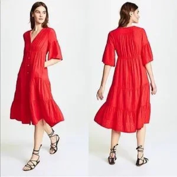 XIRENA Cotton Gauze Midi Dress Size XS Red Color GUC - Picture 2 of 5